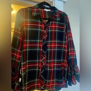 Flannel blouse with accent sleeves